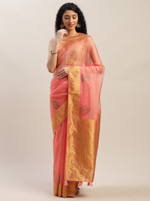 

Soch Peach-Coloured Embellished Organza Saree