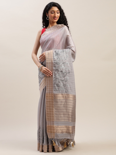 

Soch Grey & Gold-Toned Poly Silk Solid Saree