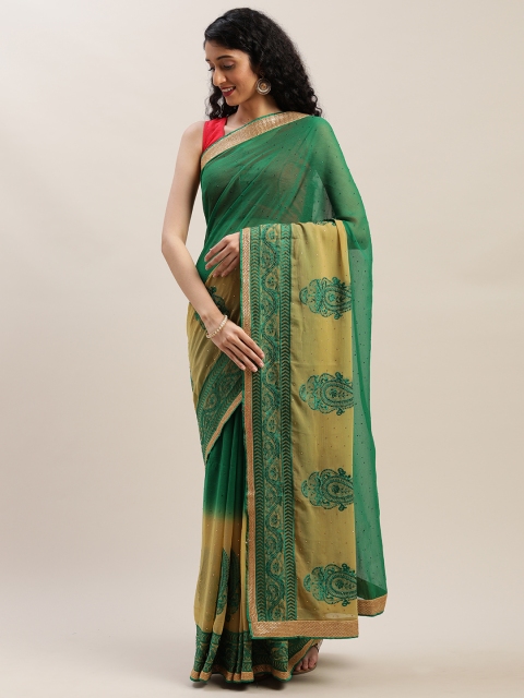 

Soch Green & Beige Pure Chiffon Embellished Saree