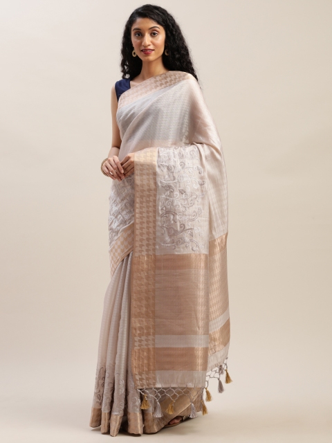 

Soch Beige & Gold-Toned Poly Silk Solid Saree
