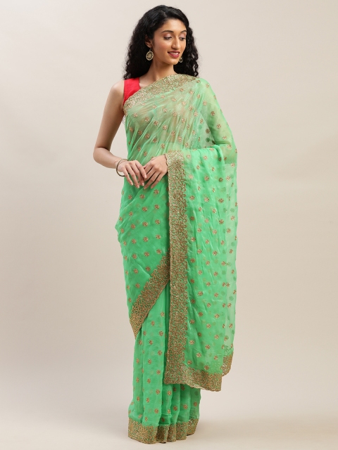 

Soch Green & Gold-Toned Pure Chiffon Embellished Saree