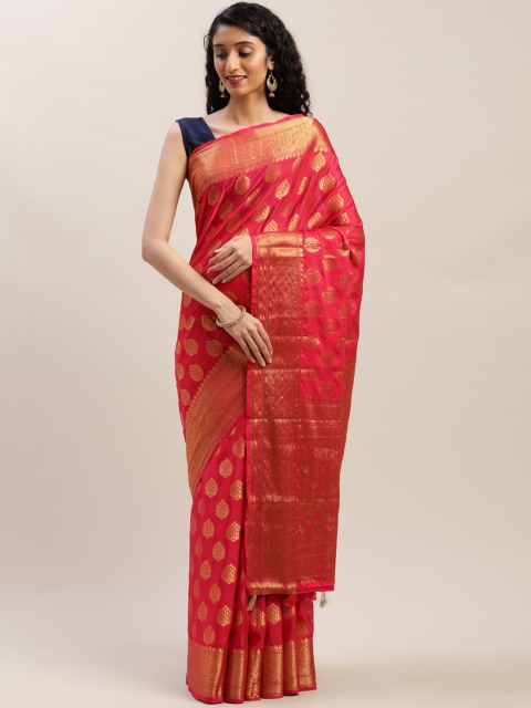 

Soch Pink & Golden Pure Chiffon Woven Design Saree