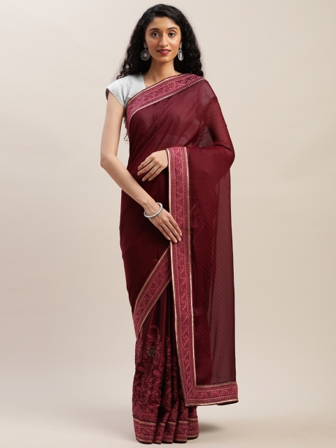 

Soch Burgundy Self-Checked Pure Georgette Saree