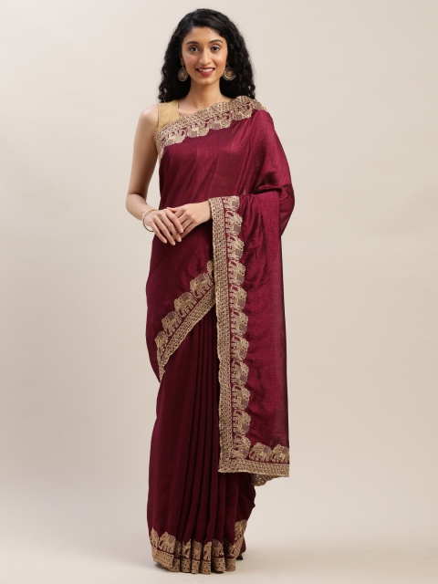 

Soch Burgundy Solid Pure Georgette Saree