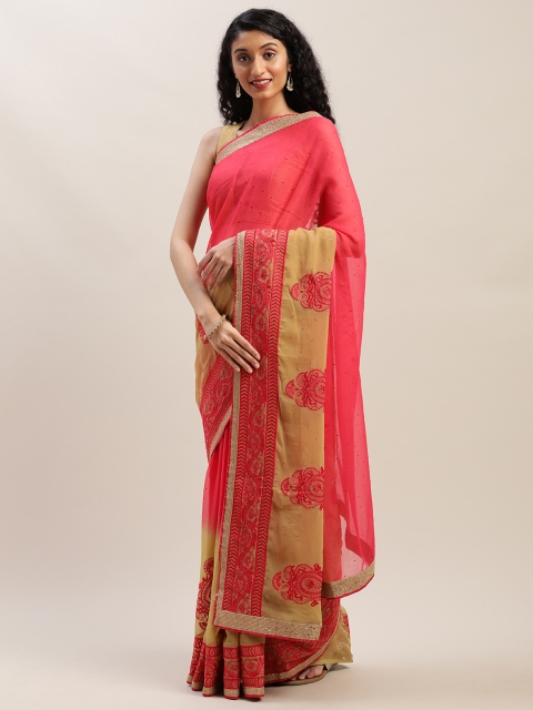 

Soch Pink & Beige Pure Chiffon Embellished Saree