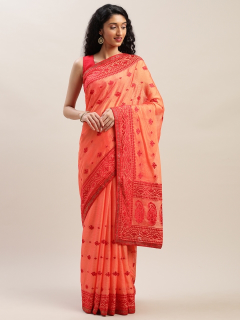 

Soch Orange Embroidered Pure Chiffon Saree