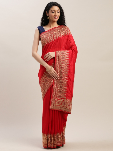 

Soch Red & Beige Solid Saree with Embroidered Border