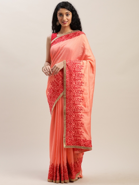 

Soch Peach-Coloured Solid Pure Georgette Saree