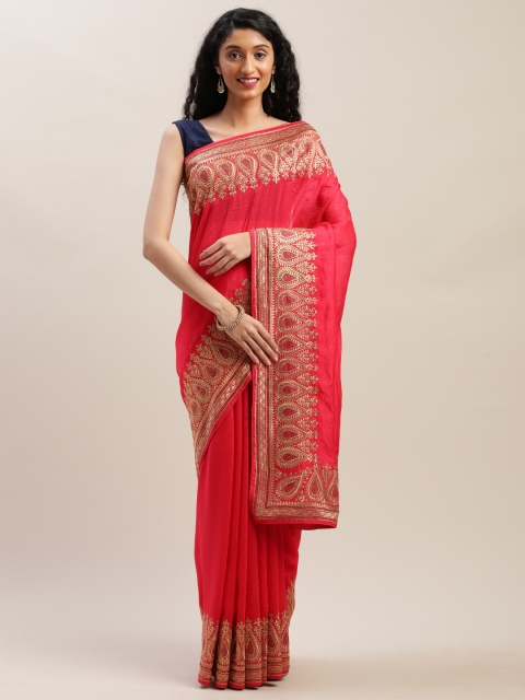 

Soch Pink & Golden Poly Silk Solid Saree