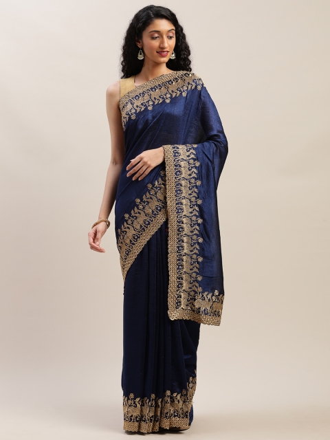 

Soch Navy Blue & Beige Pure Georgette Embroidered Saree