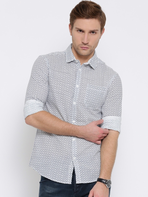 

Jack & Jones Off-White & Navy Printed Slim Casual Shirt