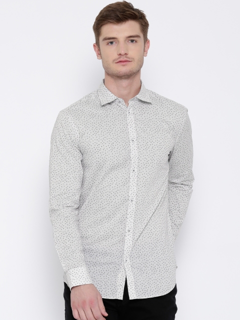 

Jack & Jones Off-White & Navy Printed Slim Casual Shirt