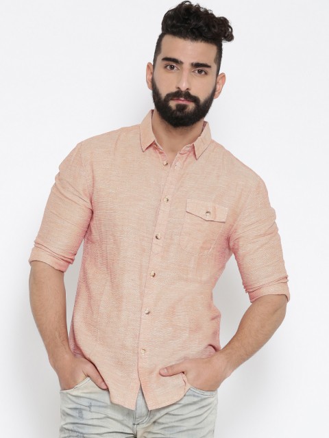 

Jack & Jones Peach-Coloured Linen Slim Casual Shirt
