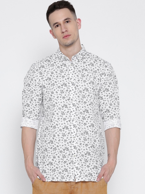 

Jack & Jones White & Navy Floral Print Linen Slim Casual Shirt