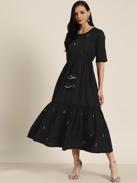 

Sangria Women Black Mirror Work Maxi Dress