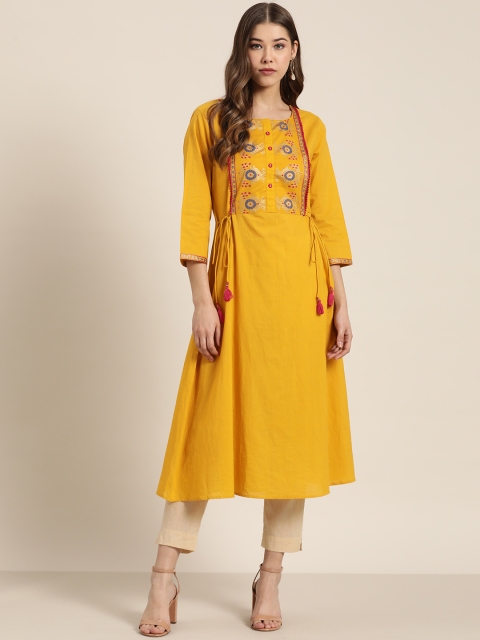

Sangria Women Mustard Yellow & Red Ethnic Print A-Line Kurta
