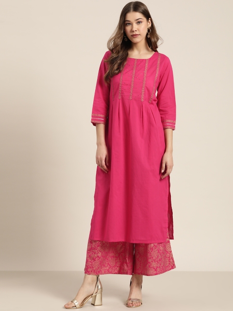 

Sangria Women Pink & Golden Yoke Design Kurta with Palazzos