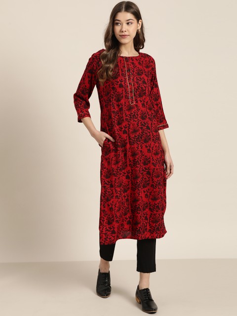 

Sangria Women Red & Burgundy Printed Straight Kurta