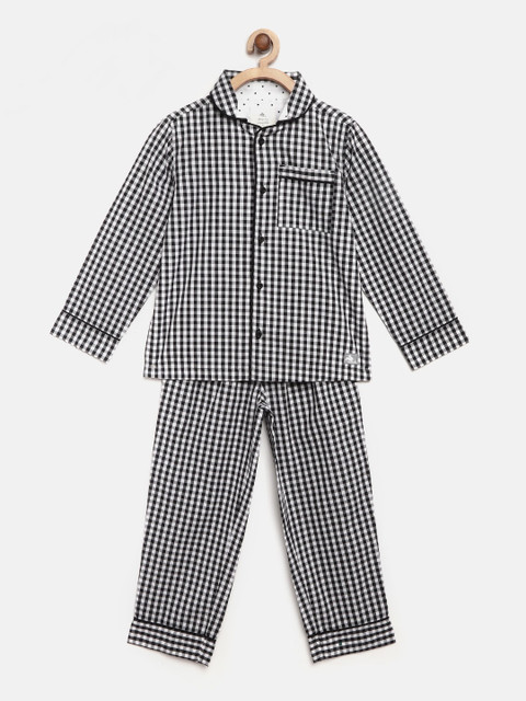 

Cherry Crumble Kids Black & White Checked Night Suit With Eye Mask