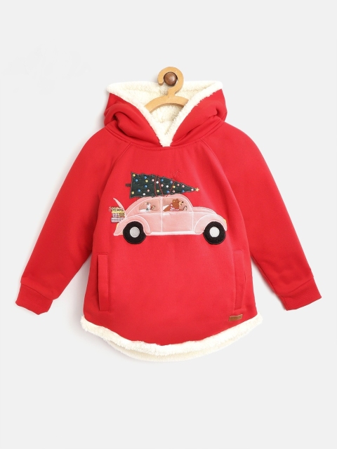 

Cherry Crumble Boys Red & Off-White Printed Hooded Sweatshirt