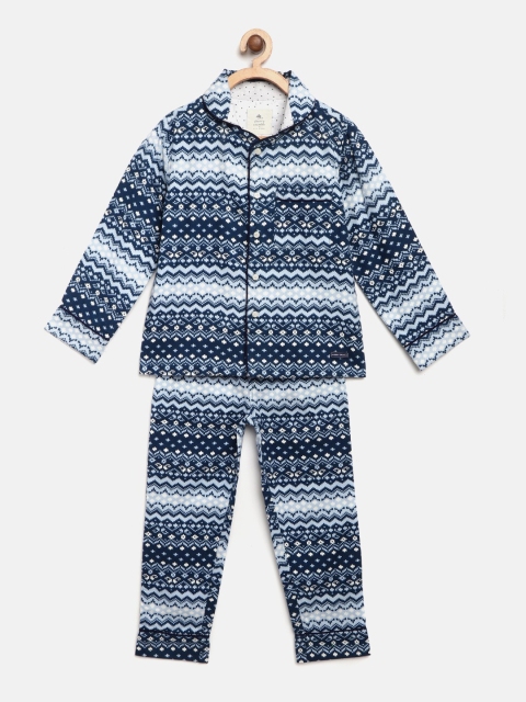 

Cherry Crumble Kids Blue & White Printed Night Suit