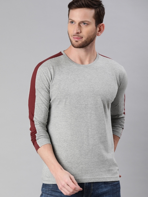 

BE AWARA Men Grey Melange Pure Cotton Solid Round Neck Pure Cotton T-shirt