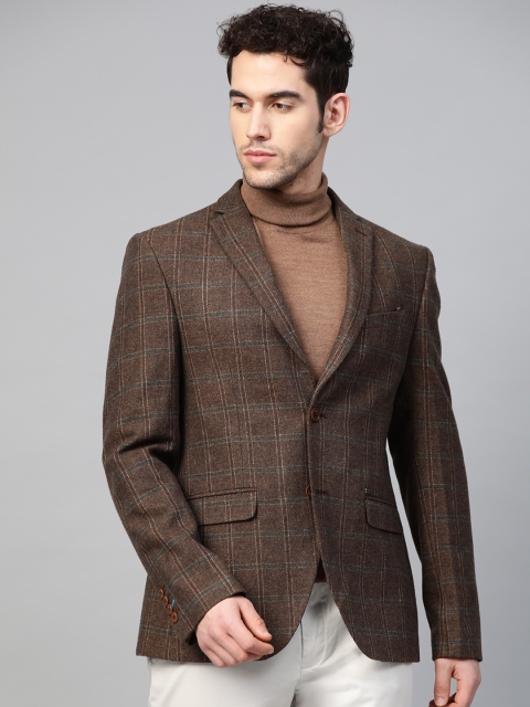 

Blackberrys Men Brown Slim Fit Self Checked Single-Breasted Blazer