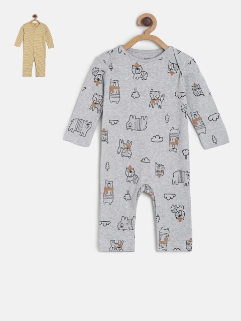 

MINI KLUB Boys Pack of 2 Printed Rompers, Grey