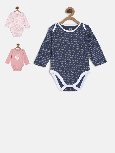

MINI KLUB Infant Girls Pack of 3 Printed Bodysuits, Navy blue