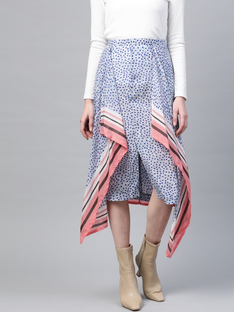 

Bhaane Women Blue Printed Layered A-Line Skirt