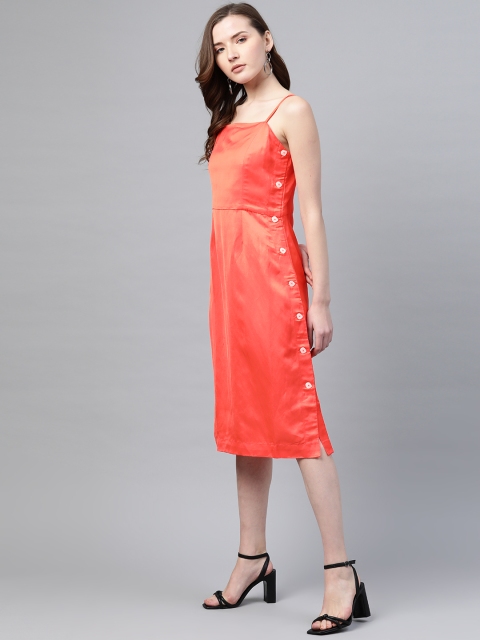 

Bhaane Women Coral Orange Solid A-Line Dress
