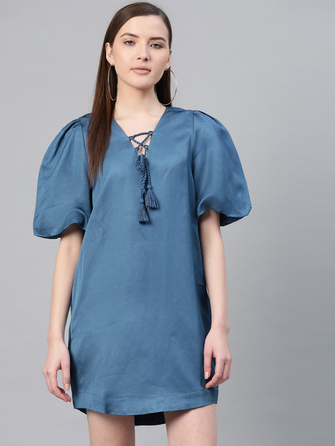 

Bhaane Women Blue Solid Shift Dress