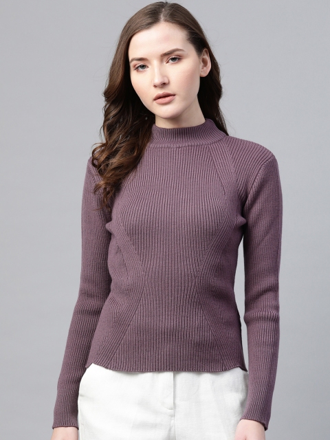 

Bhaane Women Mauve Merino Wool Solid Pullover