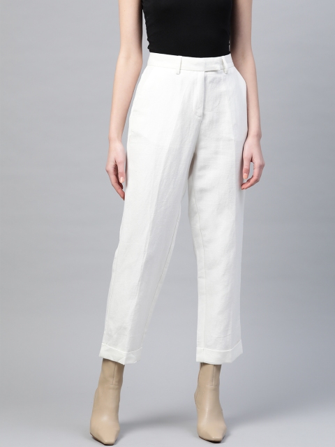 

Bhaane Women White Regular Fit Solid Cropped Trousers