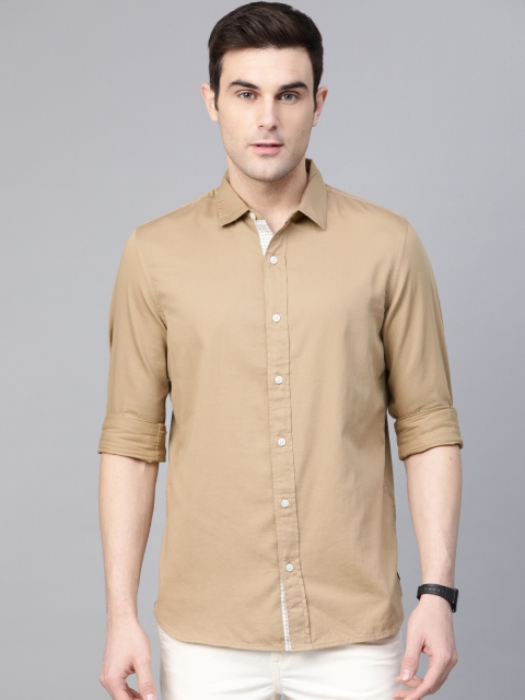 

Bhaane Men Beige Pure Cotton Regular Fit Solid Casual Shirt