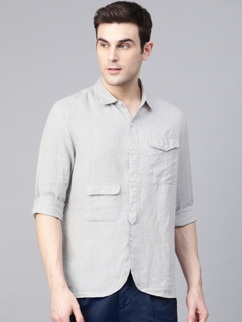 

Bhaane Men Grey Regular Fit Linen Solid Casual Shirt