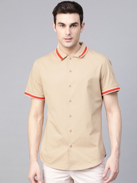 

Bhaane Men Beige Pure Cotton Solid Casual Shirt