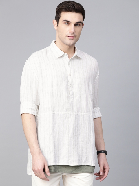 

Bhaane Men Off-White & Grey Boxy Striped Casual Shirt