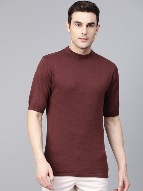 

Bhaane Men Maroon Solid Pure Cotton Pullover Sweater