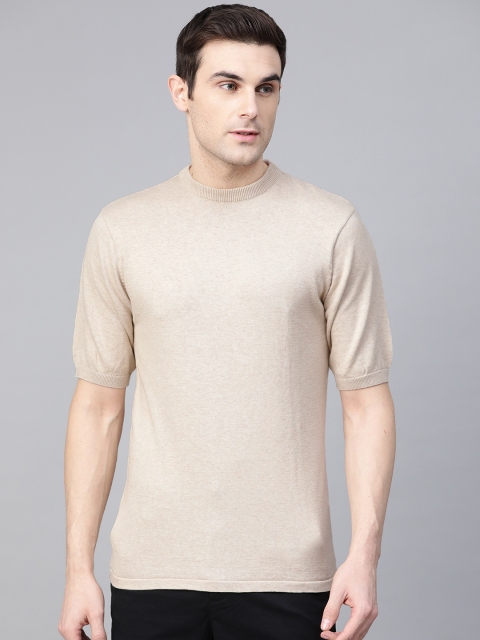 

Bhaane Men Beige Solid Pure Cotton Pullover Sweater