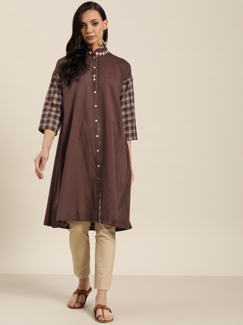 

Sangria Women Brown Pure Cotton Solid A-Line Kurta