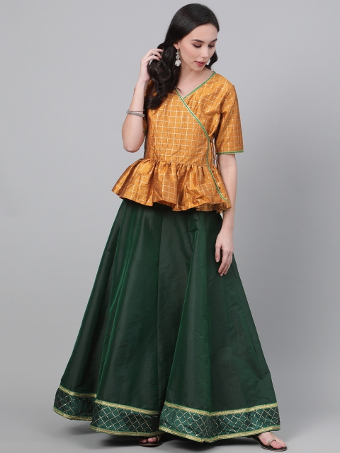 

Readiprint Fashions Green & Mustard Yellow Ready to Wear Lehenga with Blouse
