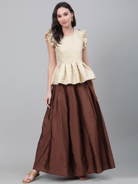 

Readiprint Fashions Brown & Off-White Ready to Wear Lehenga with Blouse