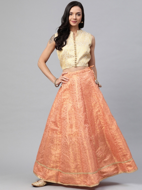 

Readiprint Fashions Peach-Coloured & Beige Ready to Wear Woven Design Lehenga with Blouse