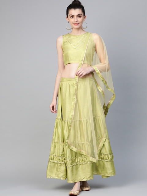 

Readiprint Fashions Green Ready to Wear Tiered Lehenga & Blouse with Dupatta