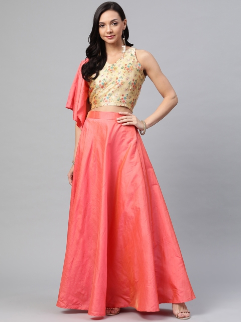 

Readiprint Fashions Peach-Coloured & Beige Ready to Wear Lehenga with Blouse