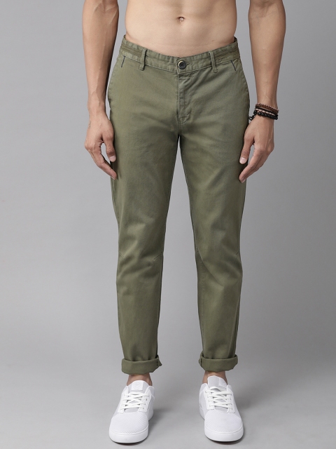 

Roadster Men Olive Green Regular Fit Solid Chinos