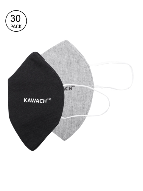 

Kawach Unisex Pack of 30 Reusable 3-Ply Bio-Washed Anti-Allergic Cotton Cloth Mask, Grey melange