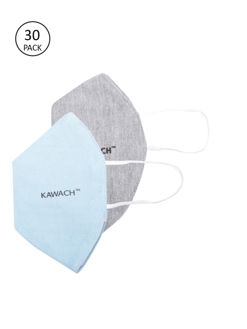 

Kawach Unisex Pack of 30 Reusable 3-Ply Patterned Cotton Cloth Masks, Blue