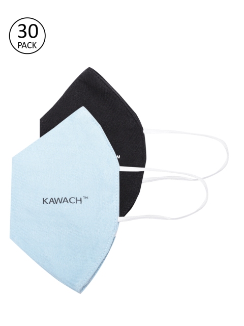 

Kawach Unisex Pack of 30 Reusable 3-Ply Bio-Washed Anti-Allergic Cotton Cloth Mask, Black